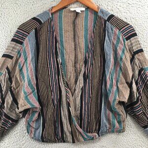 American Eagle Cross Over Blouse Womens M Multicolor Striped Long Sleeve Casual